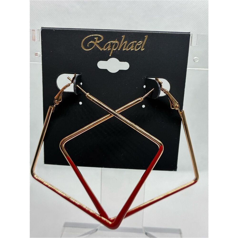 3For$20 Raphael Gold and Red Angular Hoop Earrings for Women